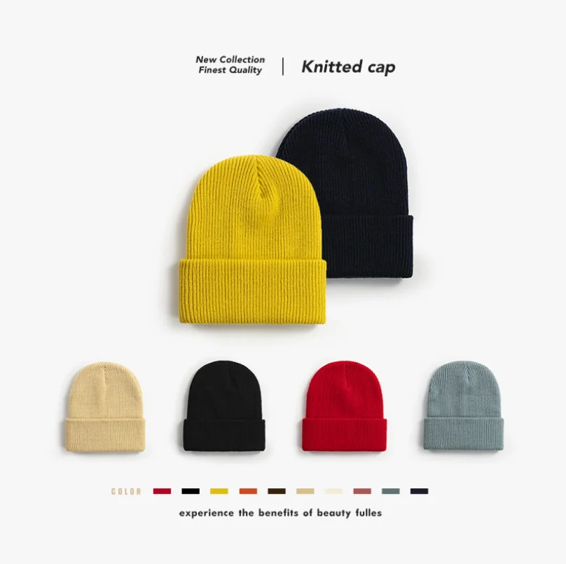 Solid Unisex Warm Knitted Hats For Women Beanie Wool Blends Soft Autumn Winter Men Women Cap Hats Gorro Ski Caps 10 Colors Cheap