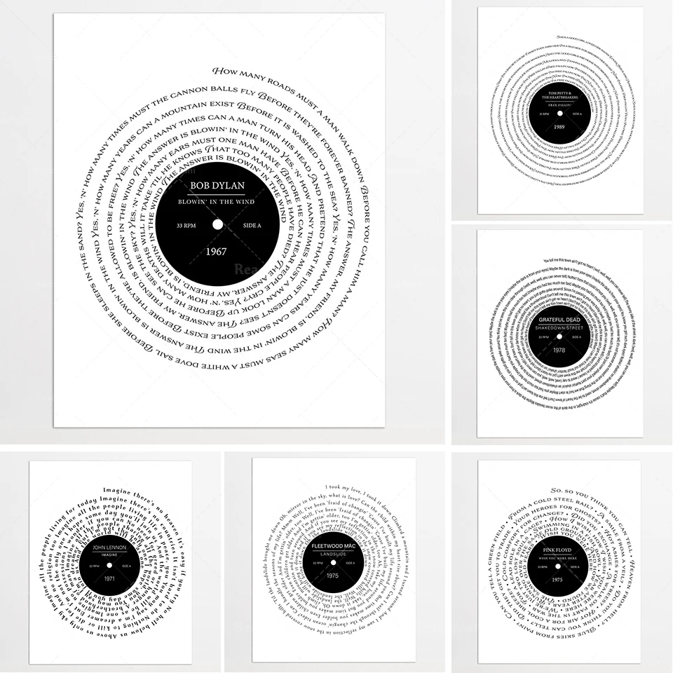 Lyrics record album printing, lyrics wall art, Valentine's Day gifts
