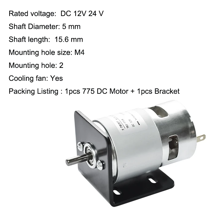 Motor de cepillo de alta velocidad, 775/5000/10000 rpm, soporte de regalo CW y CCW, Mini Motor de cepillo con rodamiento para piezas de controlador DIY, 12000 24V DC 12V