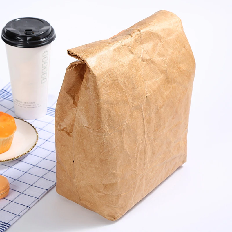 Foldable Reusable Leakproof Food Container Large Capacity Lunch Bag Waterproof Thermal Insulation Kraft Paper Aluminum Foil