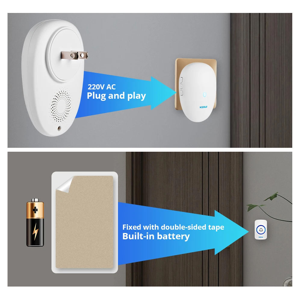 KERUI M521 Wireless Doorbell Outdoor Smart Home Security Welcome Chime Kit 57 Songs Door Bell Alarm LED Light Waterproof Button