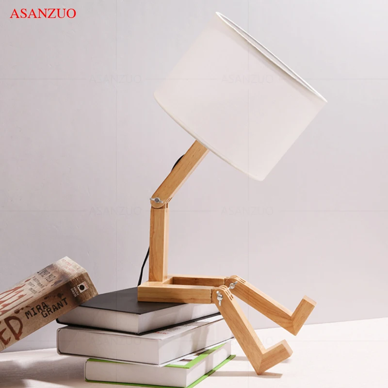 Nordic Art Wooden Robot Shaped Table Lamp Modern Living Room Bedroom bedside lamp Study Decor LED Desk Lamp E14