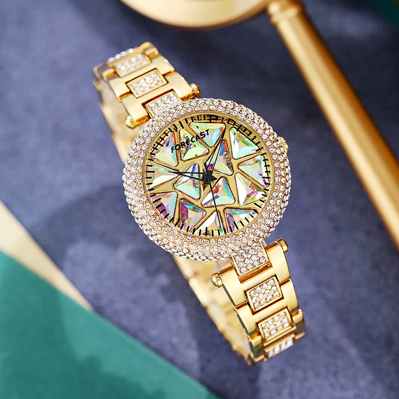 FORE CAST New Elegant Quartz Women Watch Luxury Rhinestone Style Fashion Women Waterproof Ladies Watch Steel Relogio Feminno