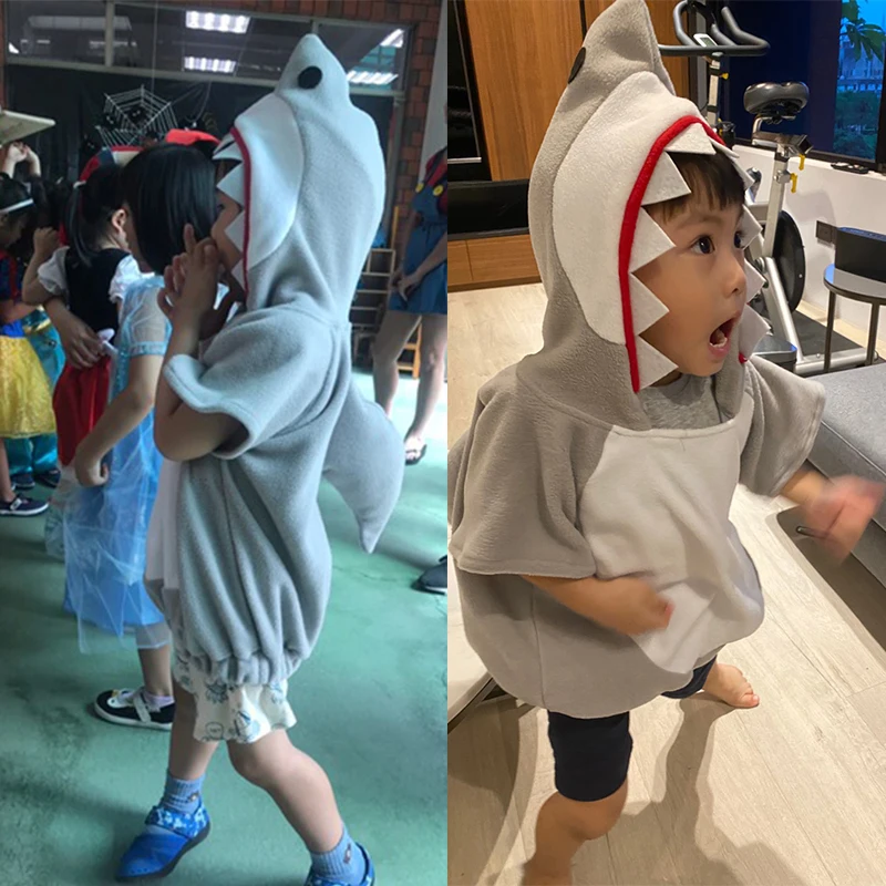 Eraspooky 1-6Years Cute Hood Shark Cosplay Halloween Costume For Boy Animal Toddler Carnival Party Cartoon Fancy Dress image 2
