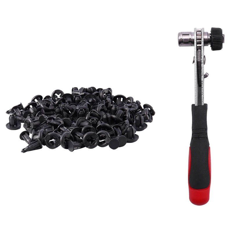 Car 10mm Hole Dia Plastic Rivets 50PCS with  Mini Rapid Ratchet Wrench 1/4 Inch Screwdriver Rod Quick Socket Wrench