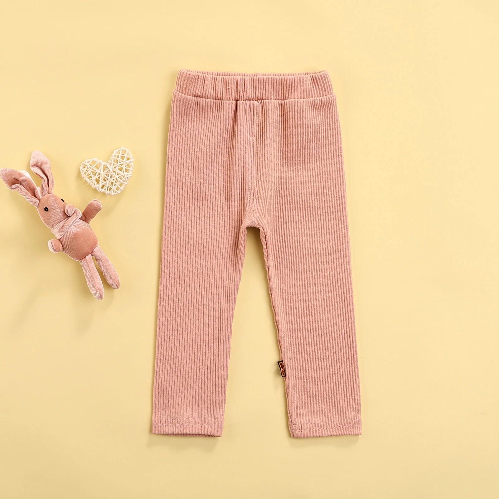 Toddler Baby Girl Boy Casual Ribbed Pant Solid Color Elastic Waist Trousers Children Autumn Winter Warm Legging Pants Knitwear