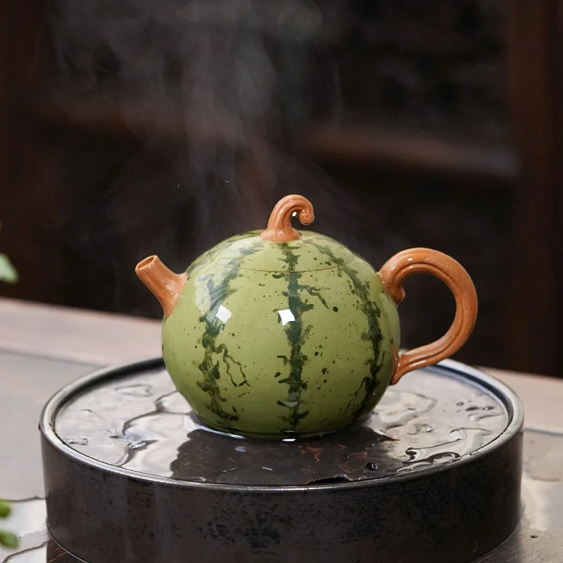 full handmade tea pot watermelon shape creative traditional craft true yixing zisha green clay pot ball shaped infuser holes cup