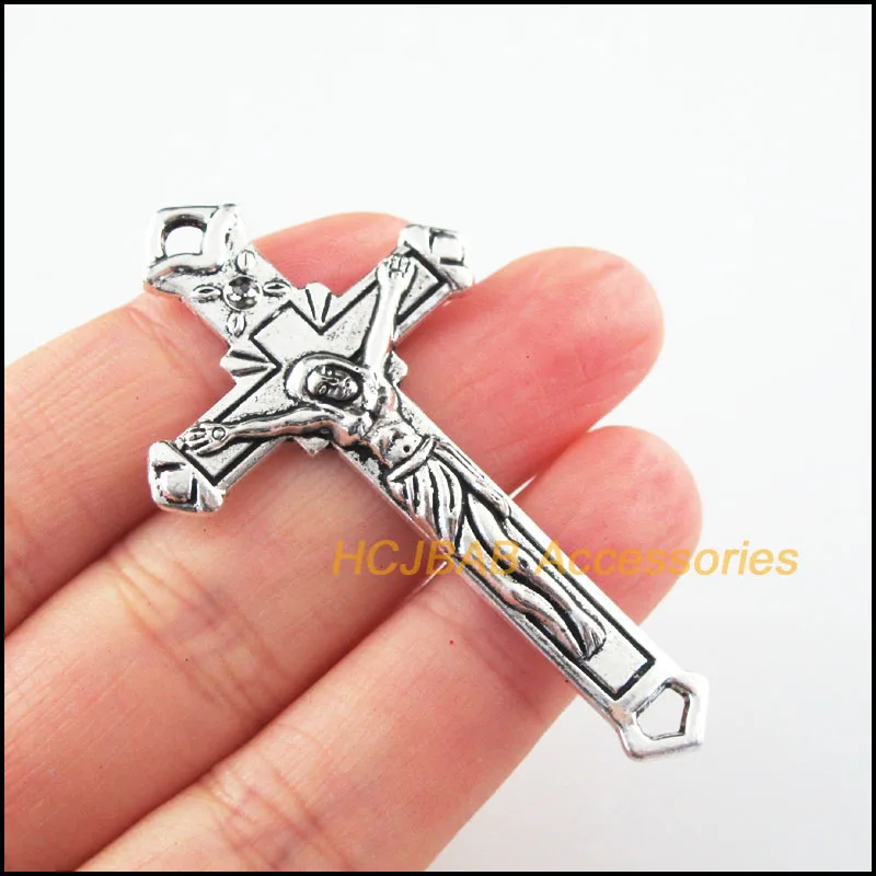 6 New Jesus Cross Charms Connectors Tibetan Silver Plated Flower Pendants 33x60mm