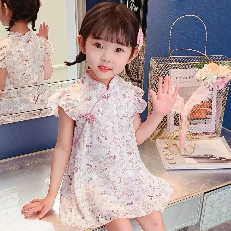 Kids Dress Baby Girls Cheongsam Hanfu Dress Embroidered Kids Tangsuit Children Party Outfits Qipao Kids Wedding Dress