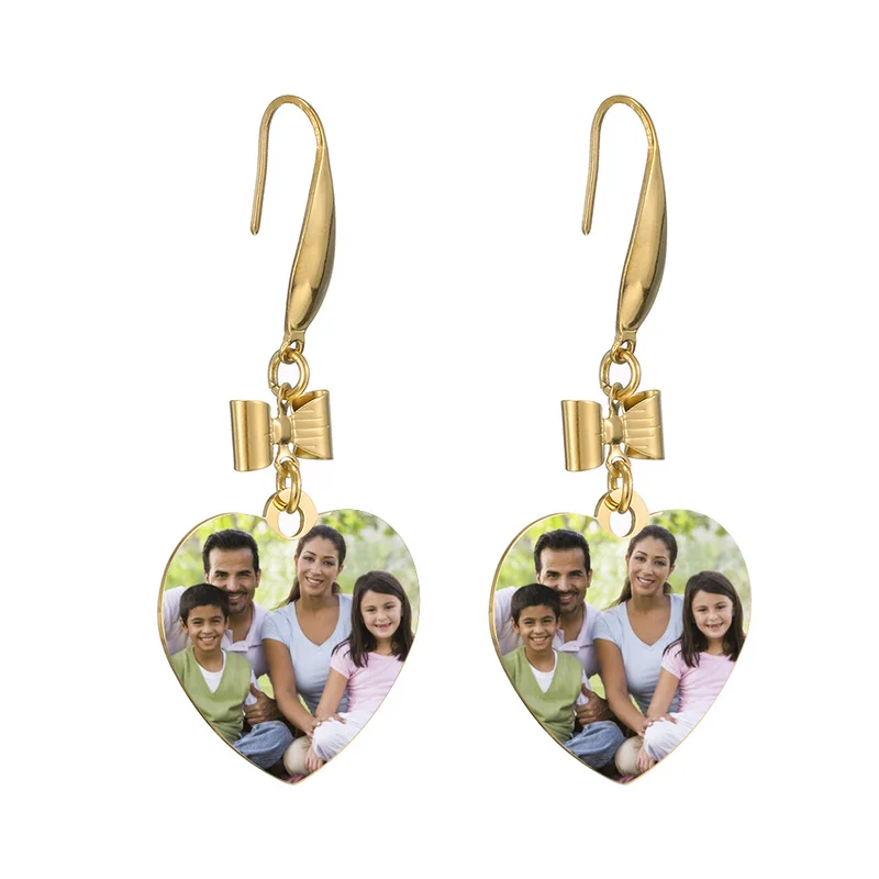 

Personalized Photo Custom Nameplate Earrings DIY Heart Shaped Bow-knot Dangle Earrings For Women Jewelry Gift