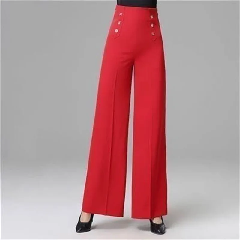 Pantalon large en mousseline de soie pour femme, taille haute, décontracté, long, jambes larges, fjadt coréen, été, W23