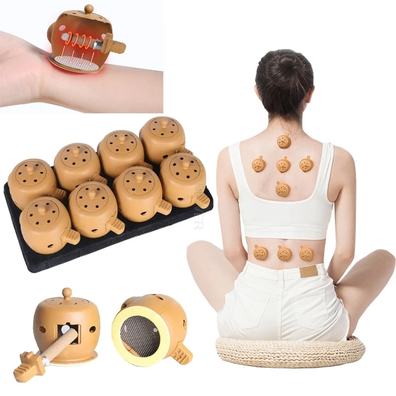 

New 8pcs/ Health Care Physiotherapy Moxibustion Pot Chinese Traditional Physiotherapy Cupping