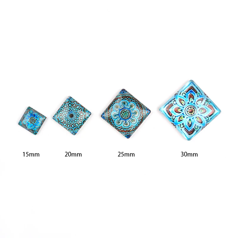Blue White Porcelain Square Pattern Fit 15/20/25/30mm DIY Jewelry Making Glass Cabochons Cameo Base Setting Jewelry Components