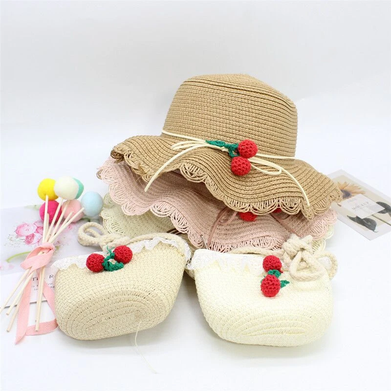 Summer Baby Flower Breathable Hat Straw Hat With Handbag Bags Kids Hat Boy Girls Sun Visor UV protection panama Hat gorras