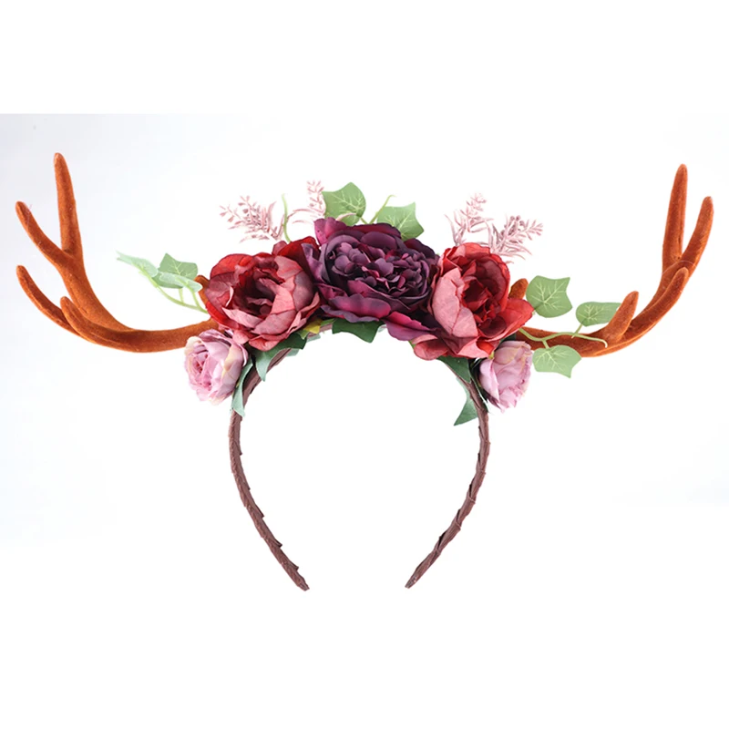 Gothic Floral headband Halloween Antlers Christmas Costume Horns Women Headbands Cosplay Party Fancy Dress