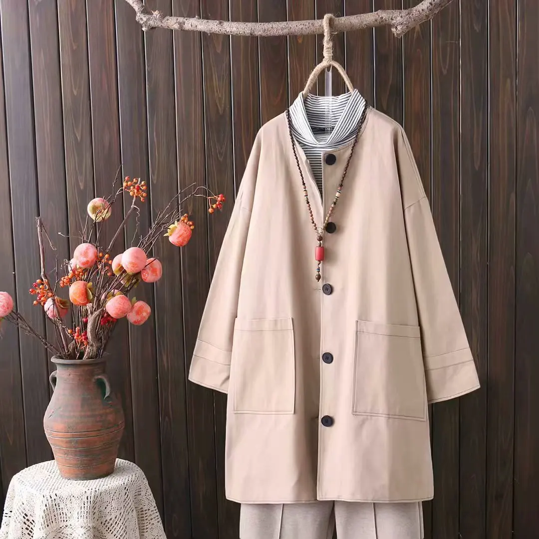 Oversize Women's Spring 100% Cotton Trench Big Size XL 2XL 3XL 4XL Jacket  New 2021 Autumn Outerwear Loose Long Coat