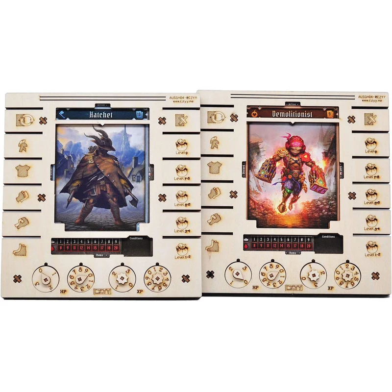 JOTL Player Charakter Dashboard mit HP & XP Zifferblatt-Tracker Set von 2 Birke Sperrholz Hero Organizer Große für Backen der Löwen