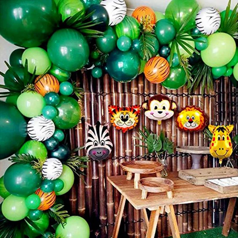 20pcs Bean Green Balloons Set Chrome Metallic Confetti Ballon Jungle Safari Animal Birthday Party Decorations kids Air Globos