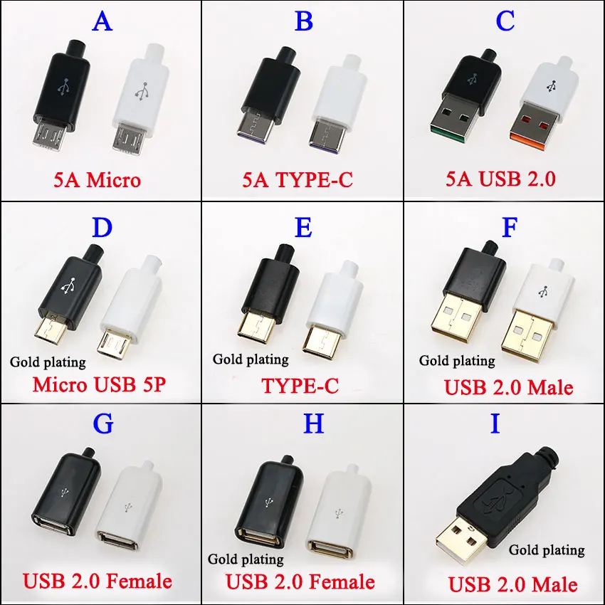 ChengHaoRan 1 個 5A USB コネクタタイプ A タイプ c オス Usb 5 ピンプラグソケットコネクタマイクロ USB コネクタオスメスプラグ