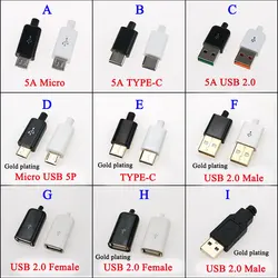 ChengHaoRan 1pcs 5A USB Connector Type A Type-c Male USB 5 Pin Plug Socket Connector Micro USB Connector Male female Plug