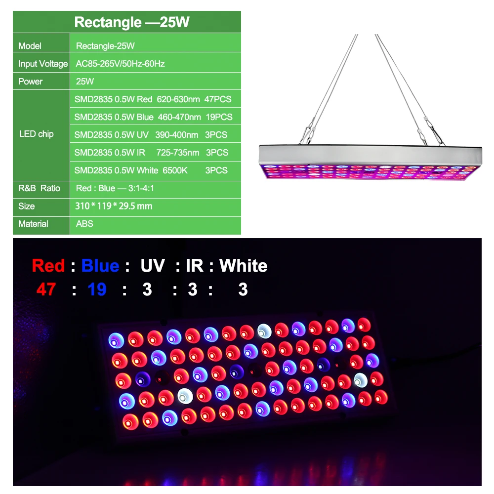 Oświetlenie LED do uprawy 2835 Chip Full Spectrum lampa fito Panel AC85-265V 25W 45W lampy do uprawy roślin na namiot do domowej uprawy roślin Veg and Bloom