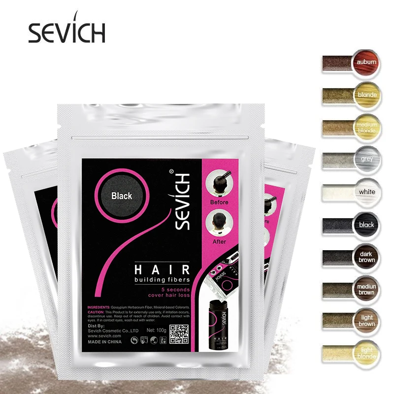 Sevich 25g/100g Hair Fibers Keratin Hair Loss Building Fiber Hair Loss Concealer Instant Wig Regrowth Powders Black 10 Color