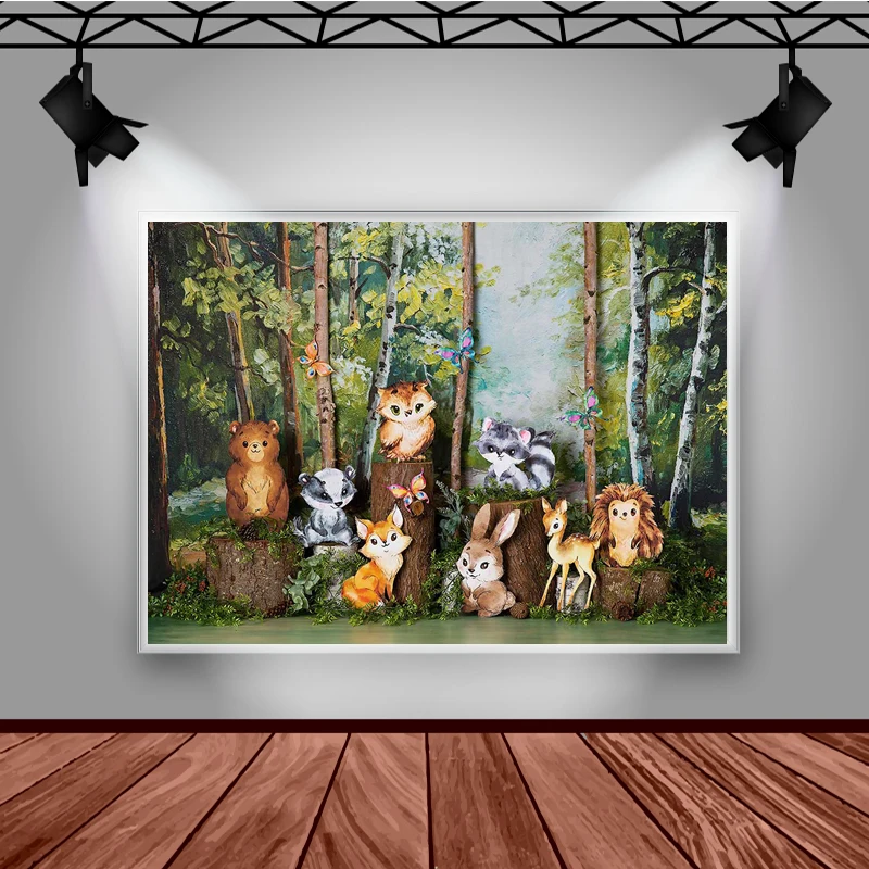 Mocsicka Child Portrait Photography Background Jungle Animal Decoration Props 1st Birthday Baby Shower Photo Backdrop Banner