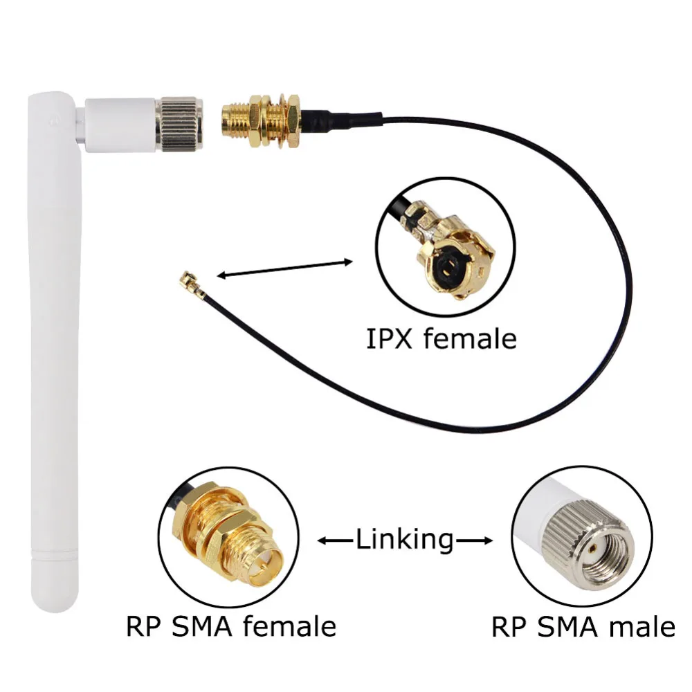2PCS/lot 3dBi 2.4GHz WiFi 2.4G Antenna Aerial RP-SMA Male Wireless Router+ 17cm PCI U.FL IPX to RP-SMA Male Pigtail Cable