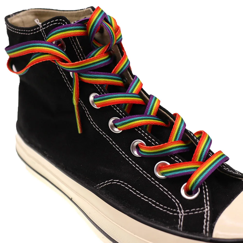 2pcs=1 Pair Rainbow Shoelace Gradient Color Low-cut High Top Canvas Shoes Laces Personalized Printing Creative Accesories