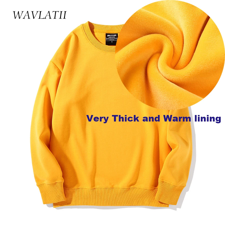 WAVLATII Women New Green Thick Hoodies Female Yellow Casual Oversized Sweatshirts Lady Warm Fashion Tops for Winter WH2110