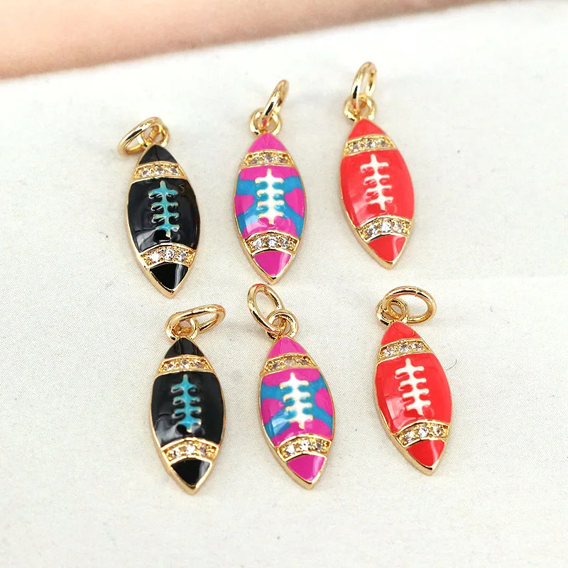 

10Pcs CZ Micro Pave Colorful Enamel Football Shape Pendant, Gold Filled Football Charm, DIY Jewelry Making Accessories