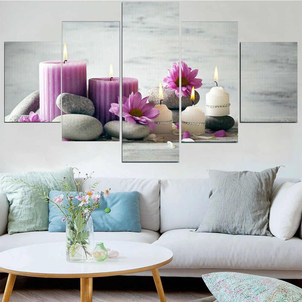 

5 Pieces Wall Art Canvas Painting Beautiful Candle Poster Modern Living Room Modular Pictures Home Decoration Free Shipping