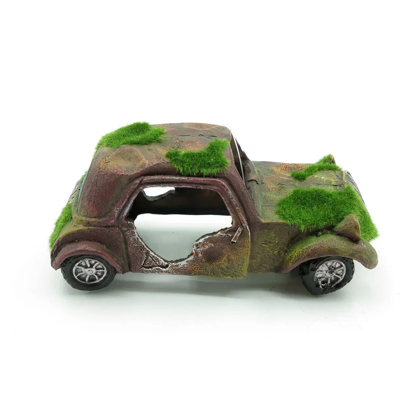 1pcs Fish Tank Decoration Landscaping Resin Moss Old Car Aquarium Decoration Wreck Car Terrarium Reptile Ornament Accessories