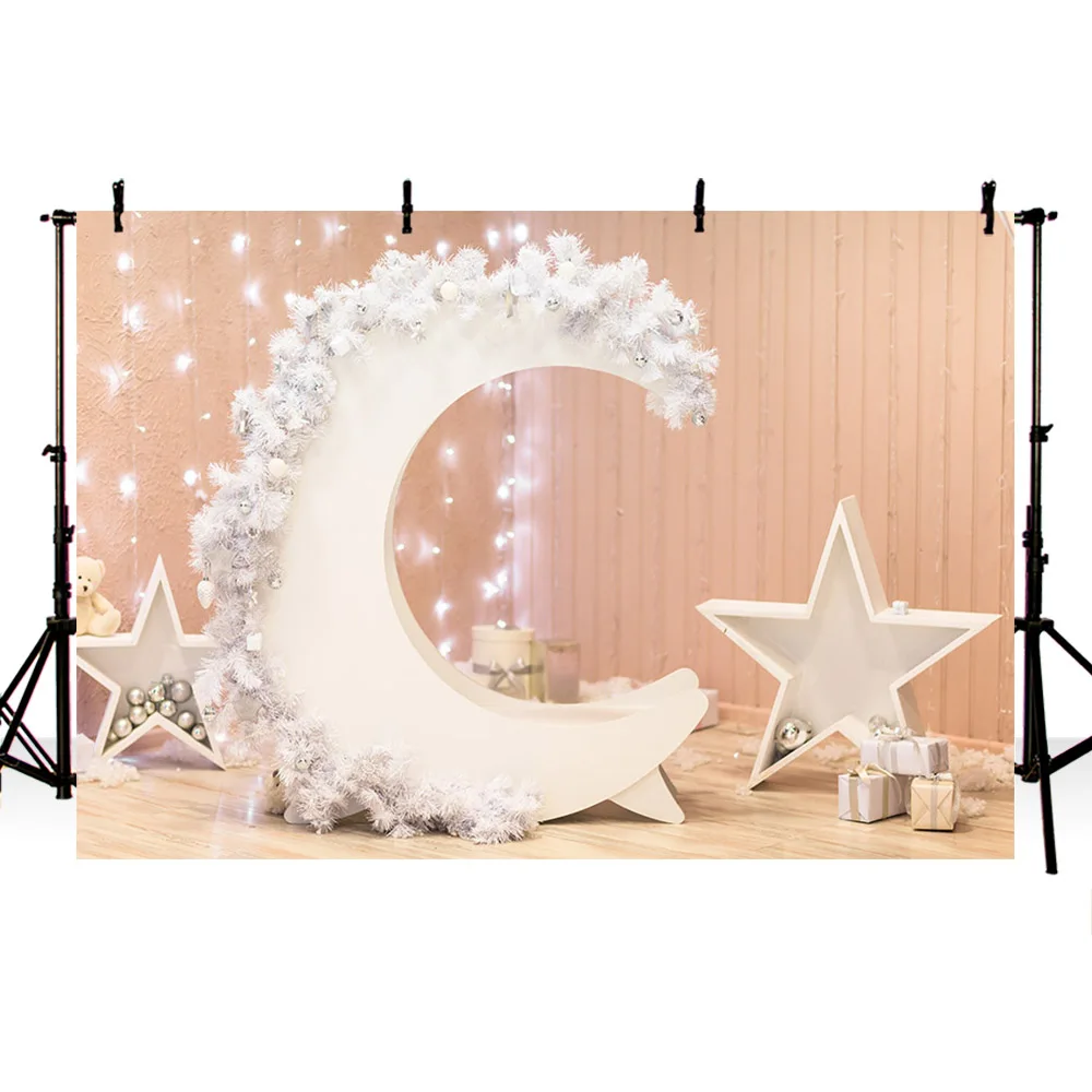 Mehofond-Fondo de fotografía para estudio fotográfico, telón de fondo con luz brillante, Luna blanca, estrella, retrato de recién nacido, regalo