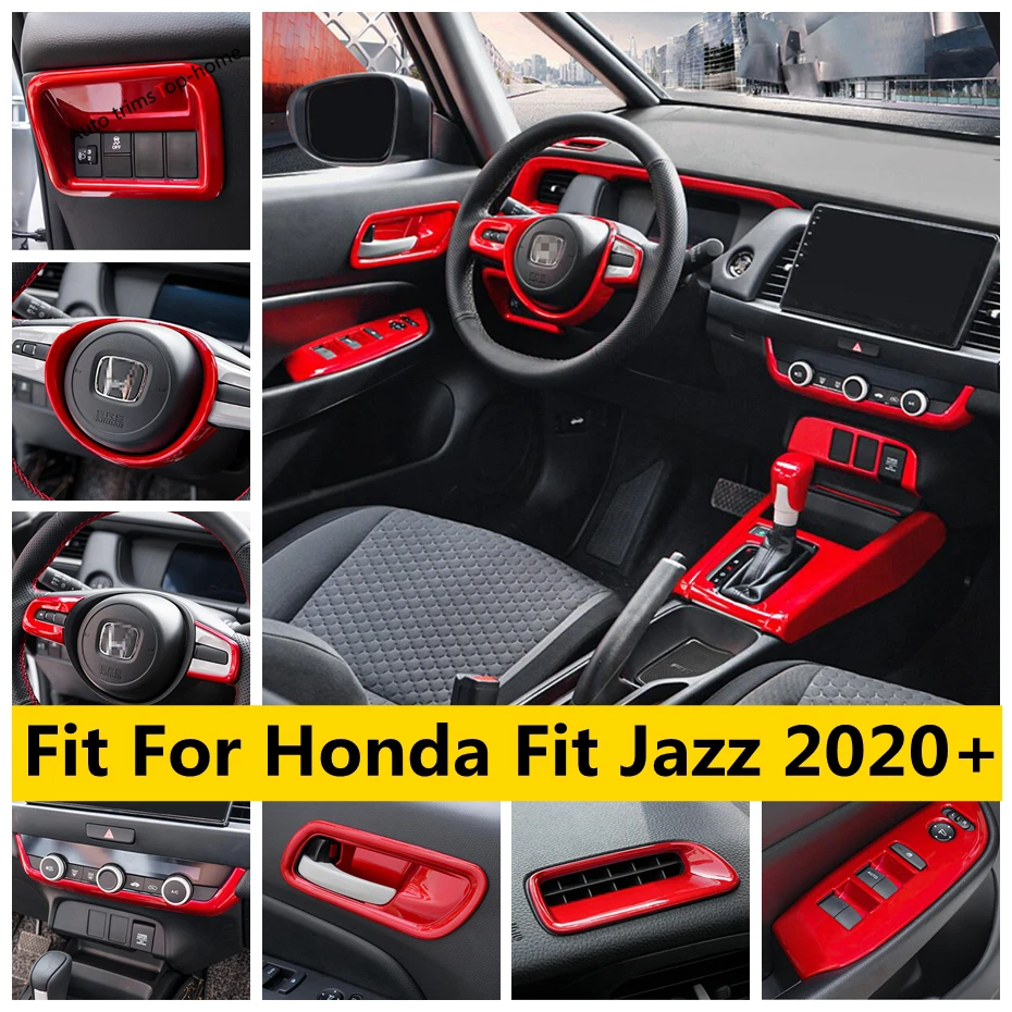 

Window Lift Button / Steering Wheel Frame / AC Air Handle Bowl Panel Cover Trim Red Accessories For Honda Fit Jazz GR 2020-2022
