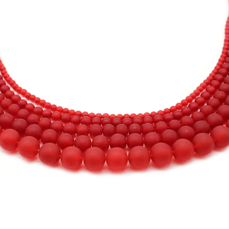 Natural Stone Matte Frosted Red Chalcedony Loose Round Spacer Beads 4 6 8 10 12 MM Fit DIY Beads For Jewelry Making DIY Bracelet