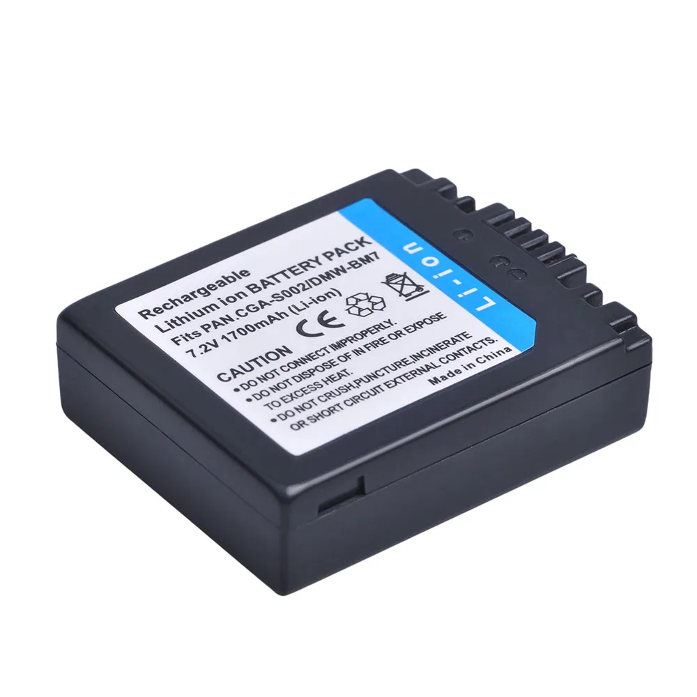1700mAh CGA-S002E CGA-S002 DMW-BM7 Battery + Type-c Charger for Panasonic Lumix DMC FZ10 FZ1 FZ2 FZ3 FZ4 FZ5 FZ15 FZ20