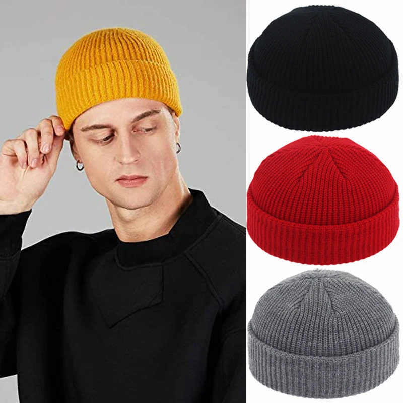 

Men Winter Warm Wool Knitted Beanie SkullCap Female Hip Hop Beanies Hat Adult Beanie Casual Short Thread Elastic Unisex Hats