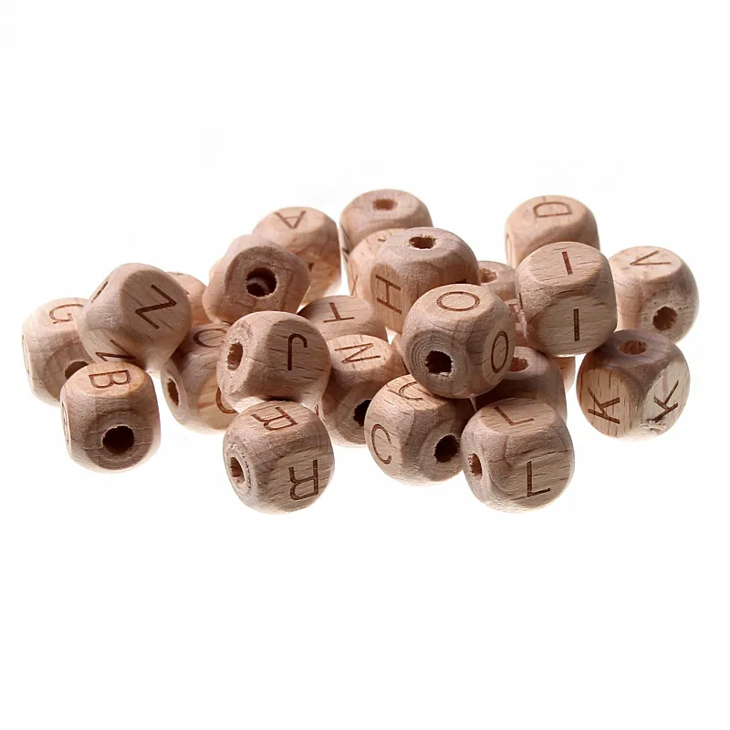 20pcs Square Alphabet Beads 10/12mm Natural Beech Wood Letter Beads For Jewelry Making Handmade Diy Necklace Bracelet Accessorie