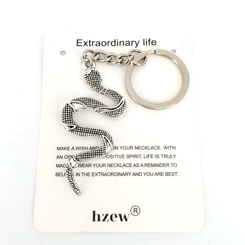 hzew Ancient silver color snake keychain leather cord snake key chain