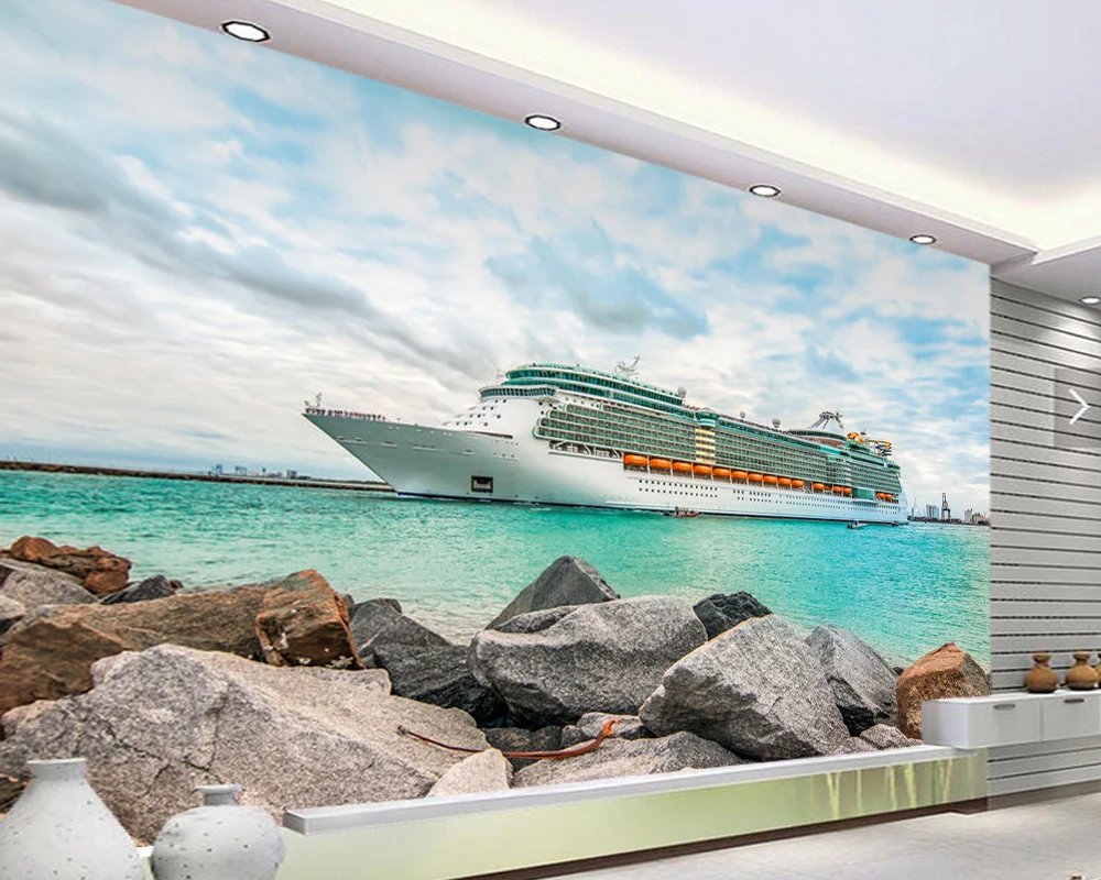 

Papel de parede Cruise ship in port 3d wallpaper,living room sofa tv wall bedroom wall papers home deocr restaurant bar mural