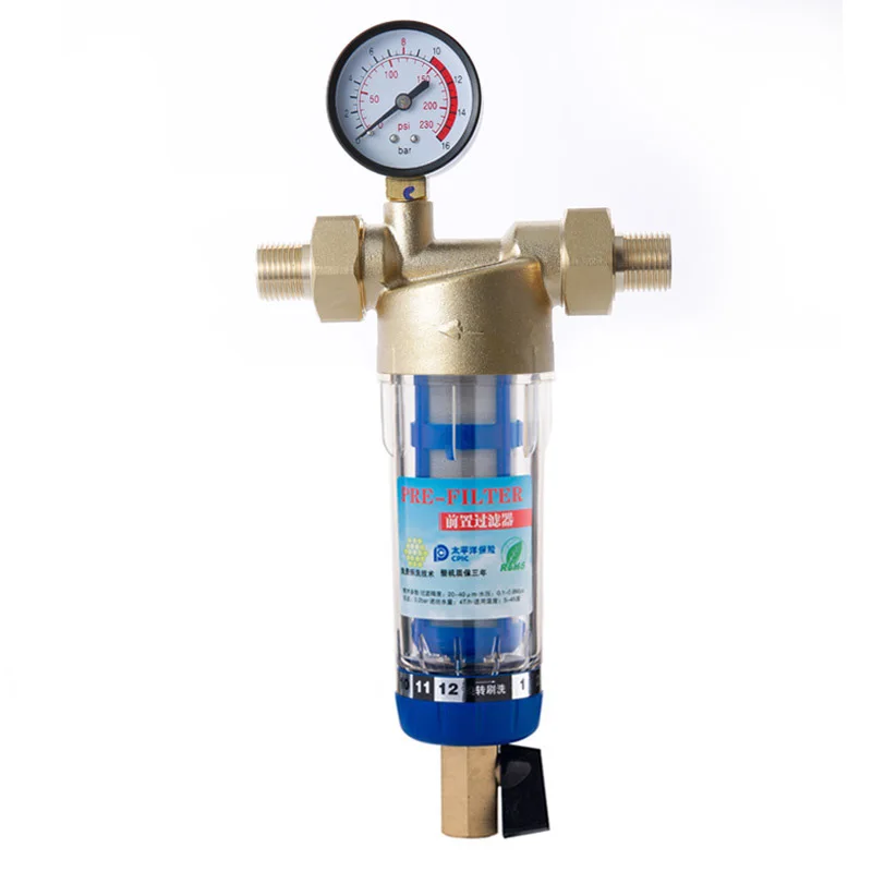 Siphon backwash Prefilter water filter First step of water purifier system brass stainless steel mesh prefiltro wiper Hydrometer