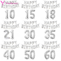 Silver 32inch Number Foil Balloons 10 11 12 13 16 18 25 30 35 40 50 60 Year Happy Birthday Party Decorations Adult Kids Boy Girl