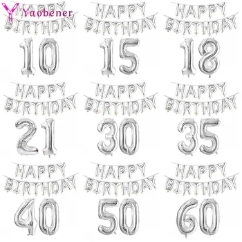 Ballons en aluminium argentés avec chiffres de 32 pouces, 10 11 12 13 16 18 25 30 35 40 50 60 ans, décorations de fête d'anniversaire pour adultes, enfants, garçons et filles