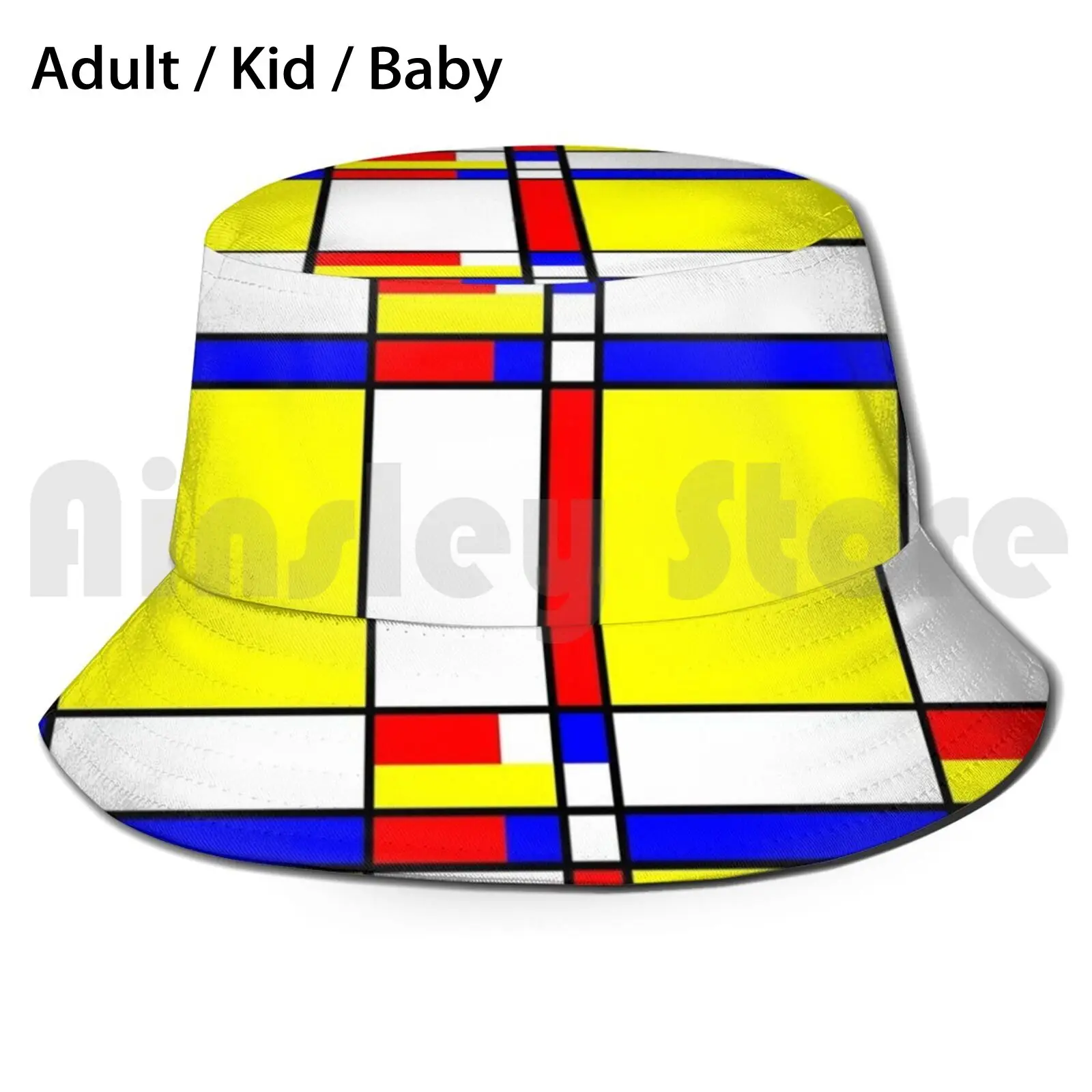 Piet Mondrian - Inspired 5 Sun Hat Foldable UV Protection Piet Mondrian Geometric Yellow Red Blue Abstract