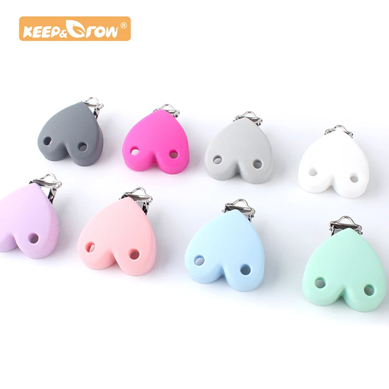 

Keep&Grow 10pcs Heart shape Pacifier metal Clip Silicone teether Accessories rodent DIY Baby Teething Necklace Pendant Clamp