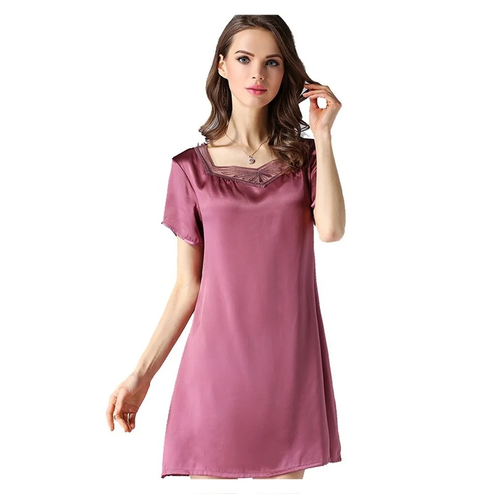 Noble Silk Pajamas 100% Mulberry Silk Short Sleeve Nightdress Women\'s Spring and Autumn Home Clothes Sexy Nightdress Pajamas