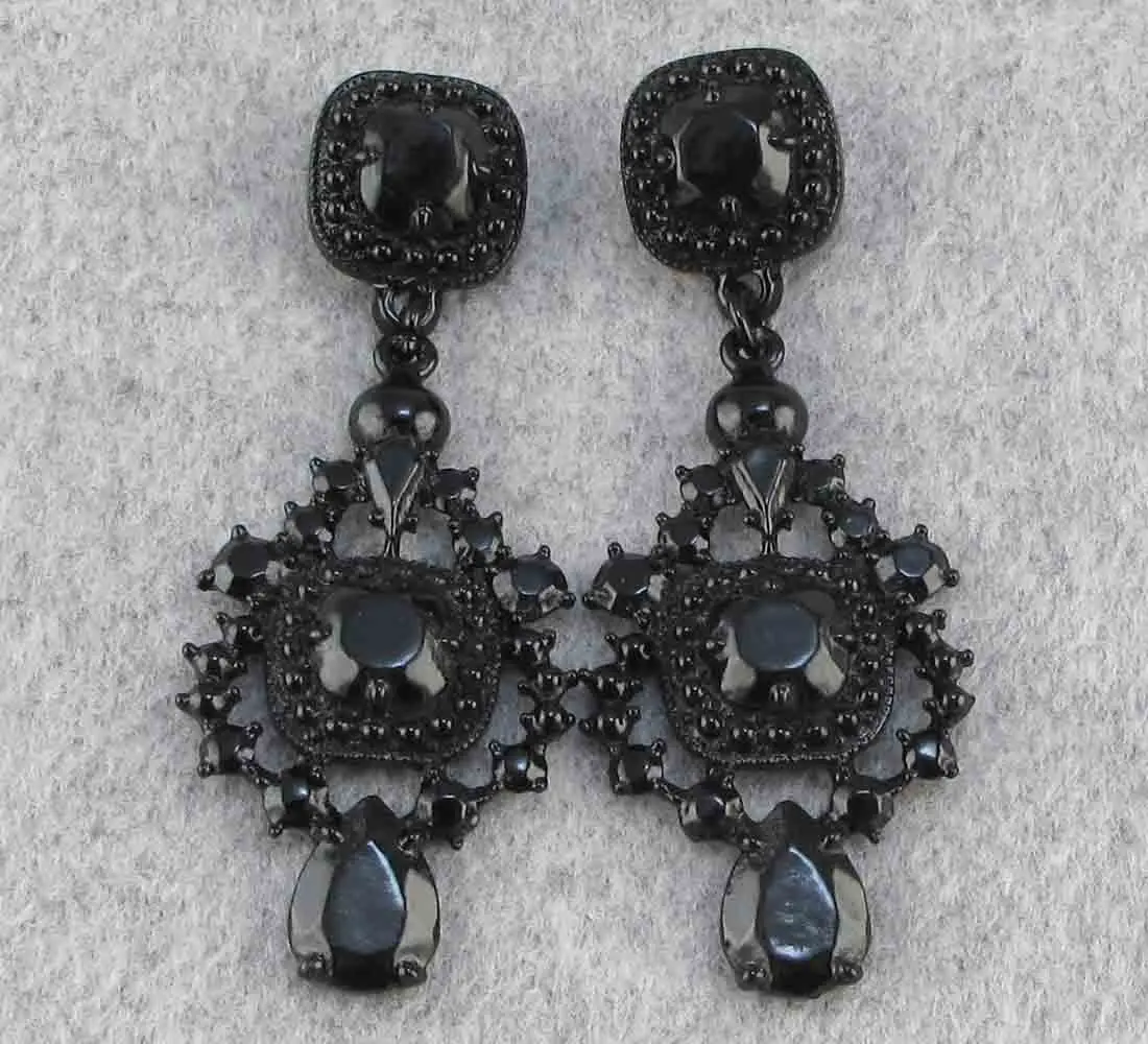YaYi Jewelry Fashion Black Glass Stone Rhinestone Dangle Crystal Women Ancient Silver Color Wear ear Band Tassel Earrings