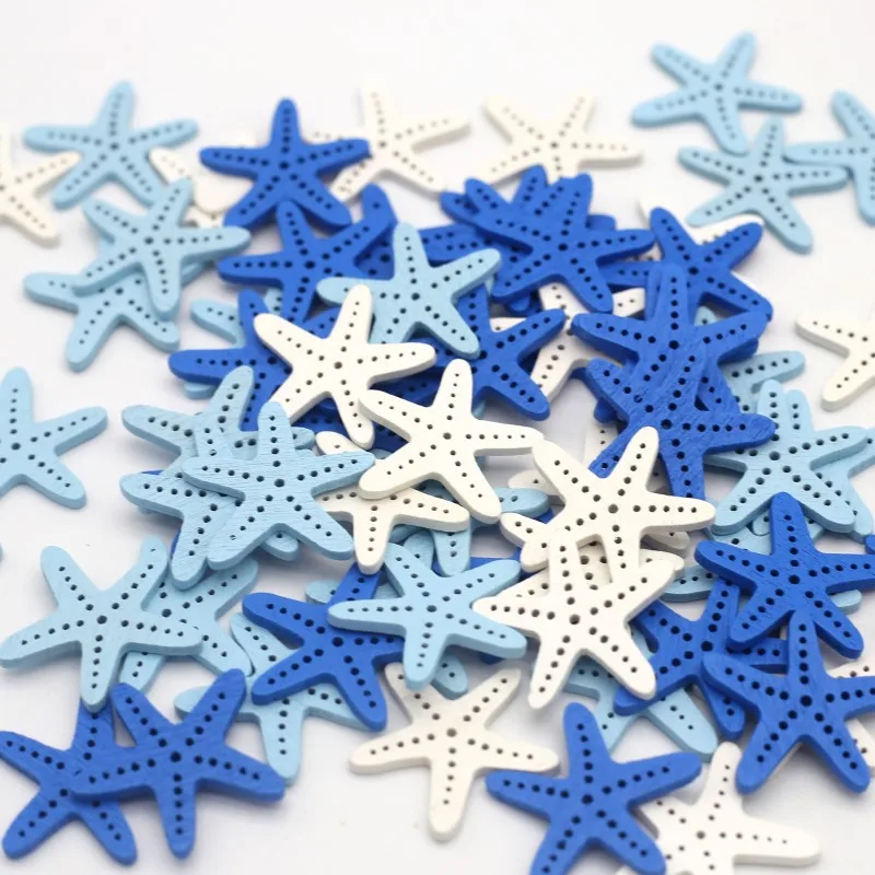 30mm Mix Wooden Starfish Flat-Back Button Handicrafts Easter Child Gift DIY Handmade Wedding Clothing Home Decor Supplies 50pcs