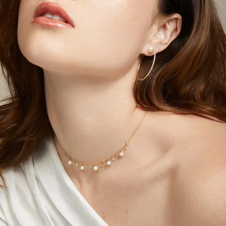 2024 Gold Color New Fashion White Pearl Charming Women Wedding Necklaces Fine S925 Sterling Drip Cz Statement Choker Jewelry